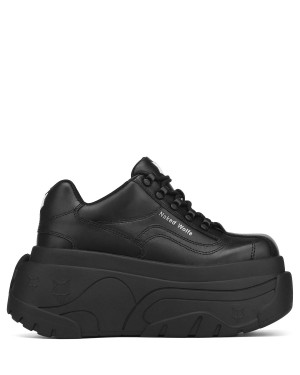 Black Naked Wolfe Satisfy Leather Women's Sneakers | JNY8265PV