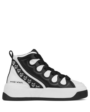 Black White Naked Wolfe King Leather Men's Sneakers | WHE1576QX