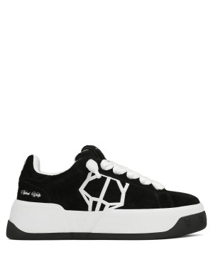 Black White Naked Wolfe Kray Hairy Cow Suede Men's Sneakers | URY2041MX