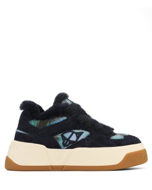 Dark Blue Naked Wolfe Crash Hairy Cow Suede Wool Women's Sneakers | YEM7378GH