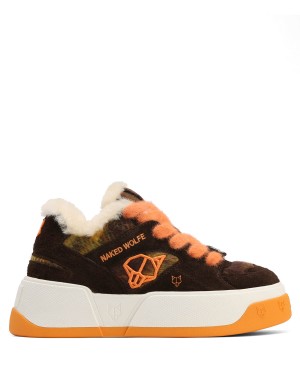 Orange Naked Wolfe Crash Hairy Cow Suede Wool Women's Sneakers | FCT2316GP