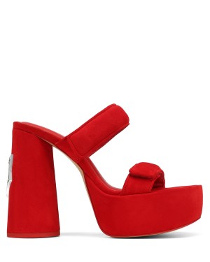 Red Naked Wolfe Diamond Suede Women's Heels Sandals | WRI9518FU