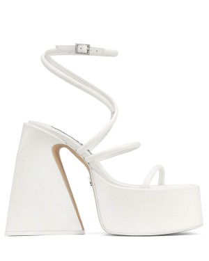 White Naked Wolfe Angel Leather Women's Heels Sandals | UED9852XA