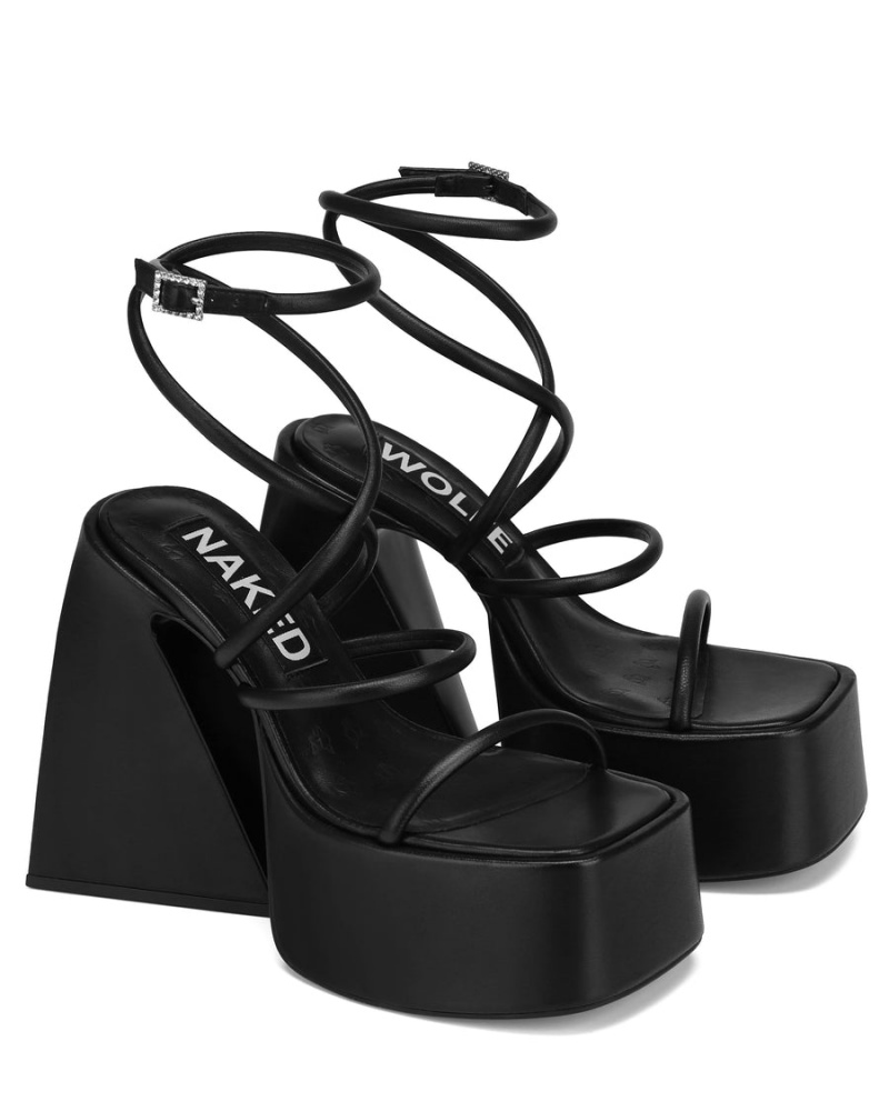 Black Naked Wolfe Angel Leather Women's Heels Sandals | SGI4242XP