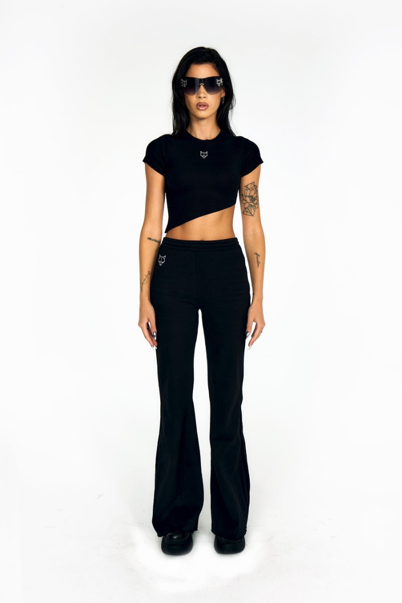 Black Naked Wolfe Asymmetrical Women's Cropped Tops | OEO9731JC