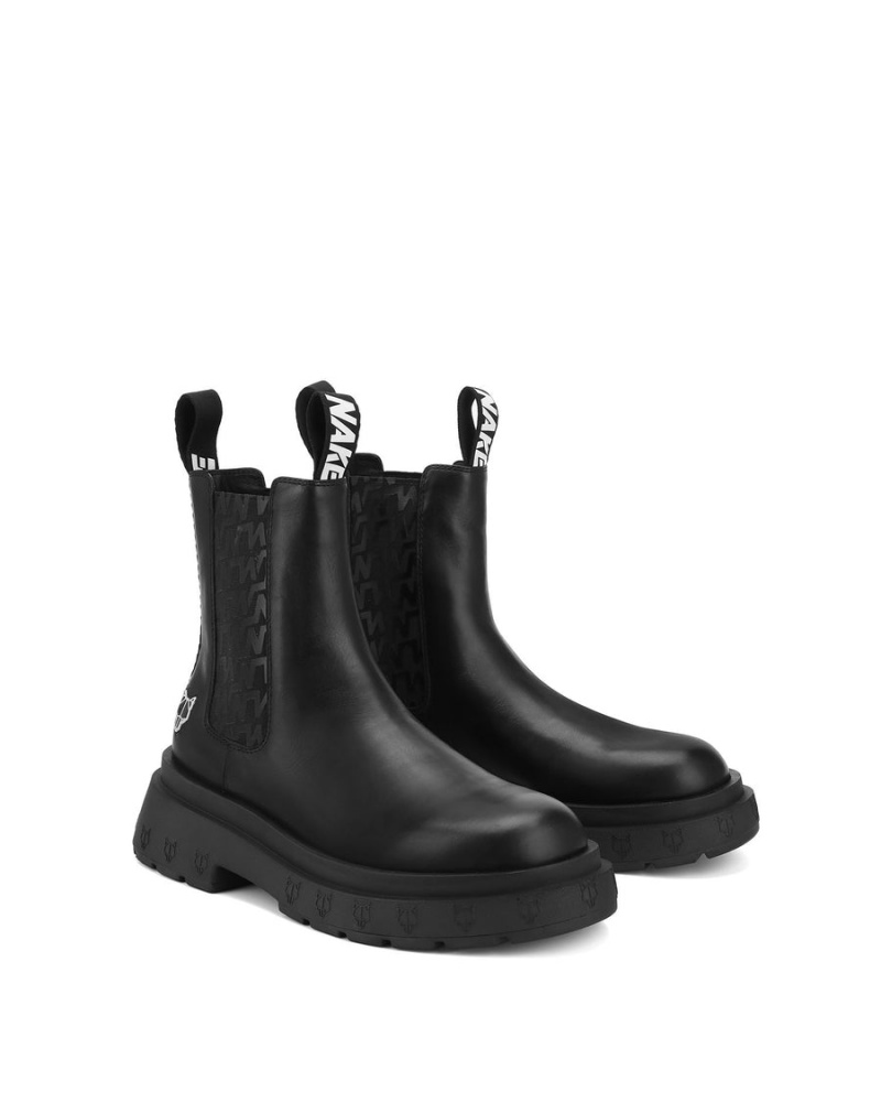 Black Naked Wolfe Caution Leather Men's Boots | FSE647NZ