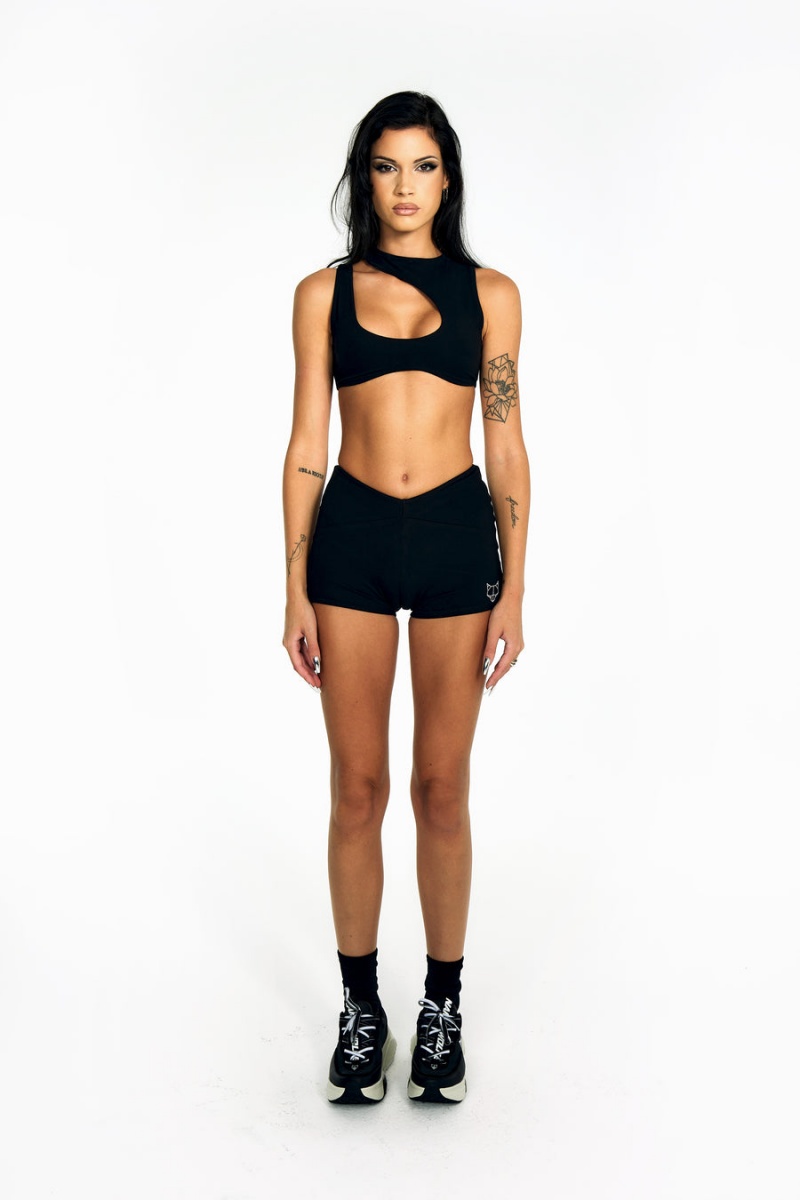 Black Naked Wolfe Cut Out Women's Cropped Tops | ELO8955ZT