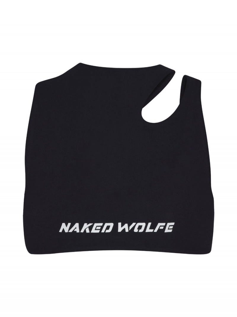 Black Naked Wolfe Cut Out Women's Cropped Tops | ELO8955ZT