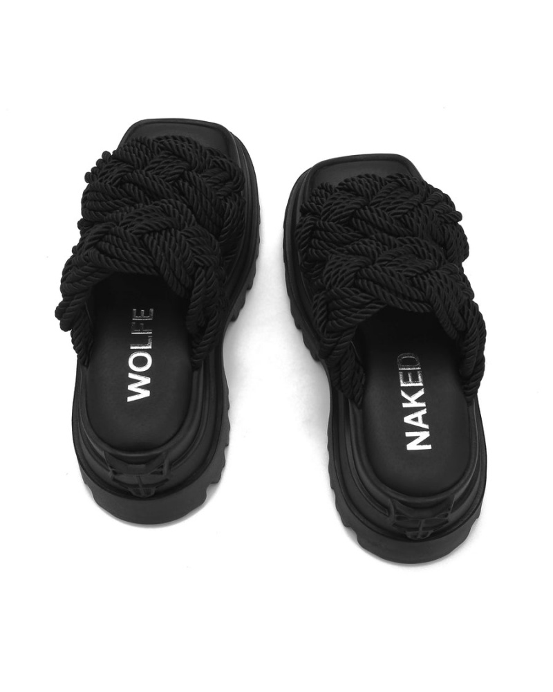 Black Naked Wolfe Drama Rope Women's Sandals | CLP137PK