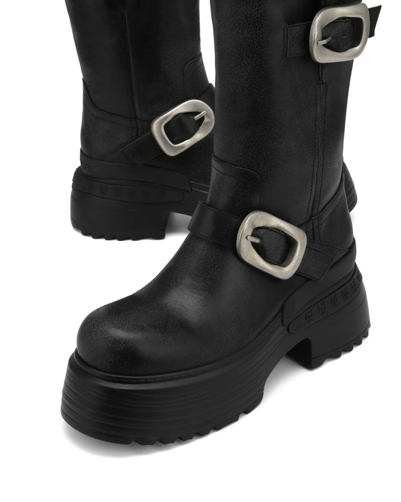 Black Naked Wolfe Earth Stone Wash Leather Women's Boots | RCT1948BA