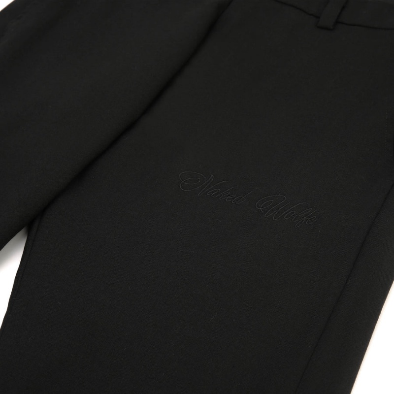 Black Naked Wolfe Flared Wool Men's Pants | MOE7268DF