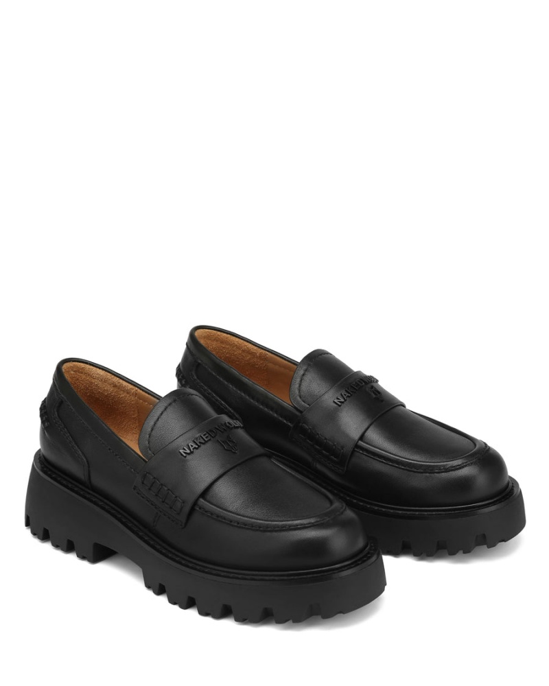 Black Naked Wolfe Flawed Leather Women's Loafers | GKT7033KH