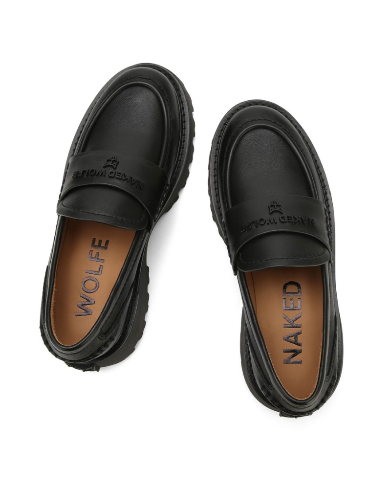 Black Naked Wolfe Flawed Leather Women's Loafers | GKT7033KH