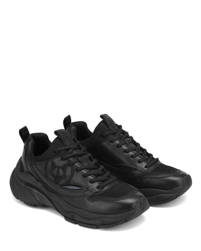 Black Naked Wolfe Fox Leather Men's Sneakers | NOF7273OI