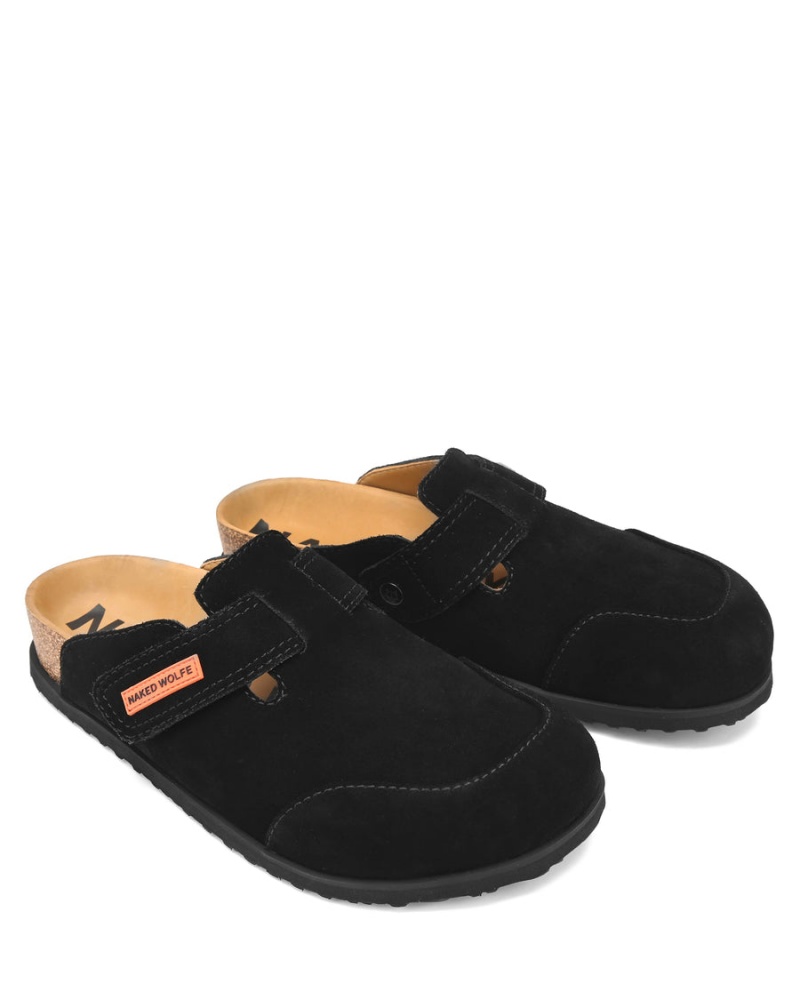 Black Naked Wolfe Melt Suede Men's Slippers | QVG7769MF