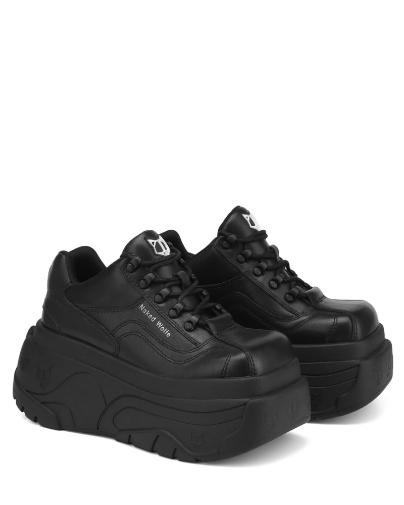 Black Naked Wolfe Satisfy Leather Women's Sneakers | JNY8265PV