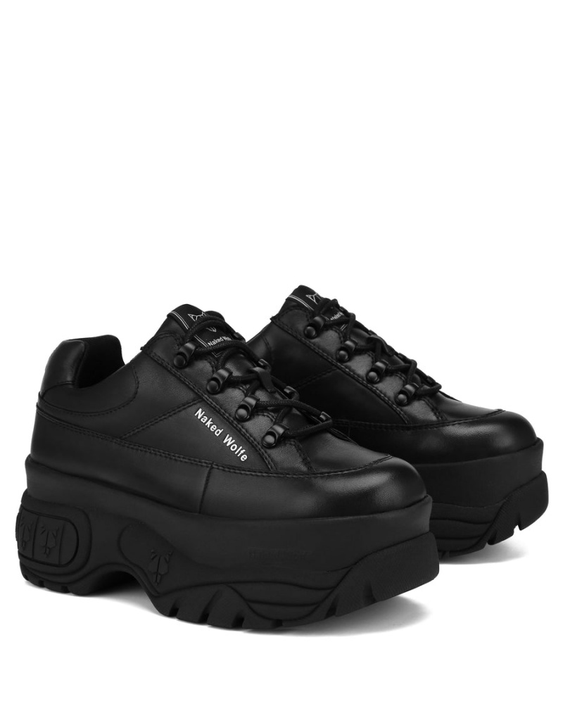 Black Naked Wolfe Sporty Leather Women's Sneakers | IXN3250NG