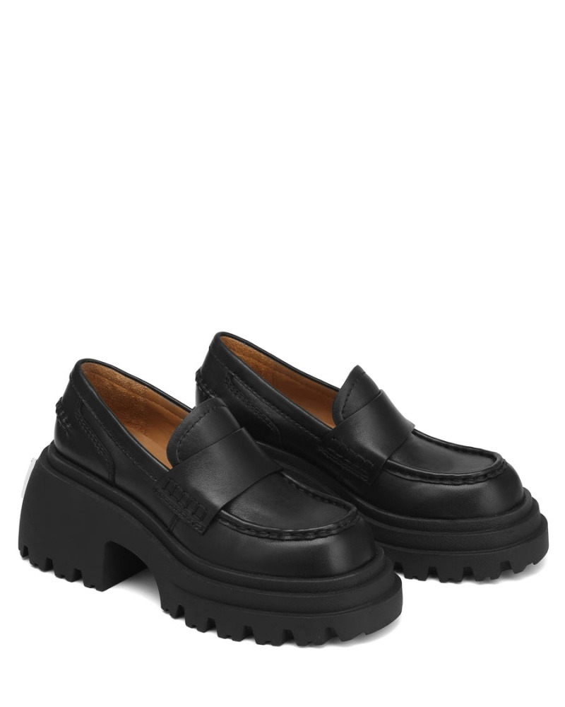 Black Naked Wolfe Swish Leather Women's Loafers | APN3612FB