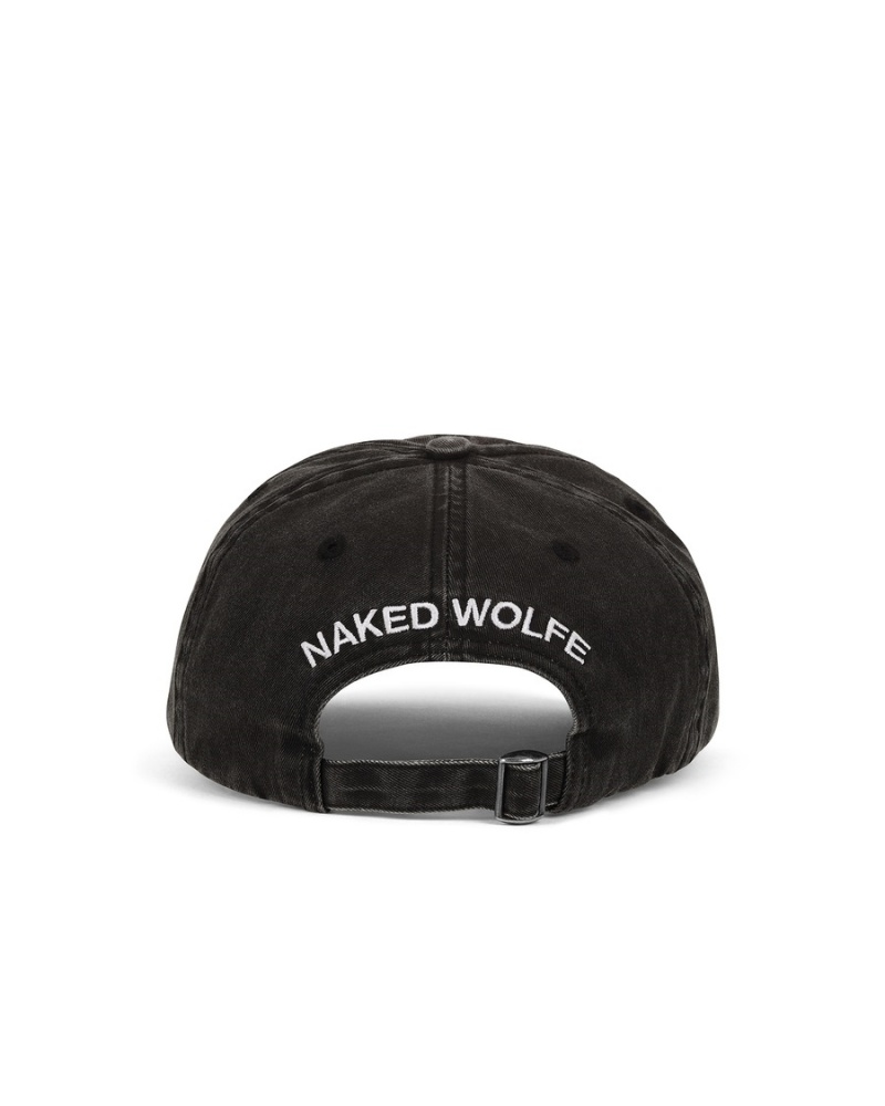 Black Naked Wolfe Washed Baseball Men's Caps | YDB7864GZ