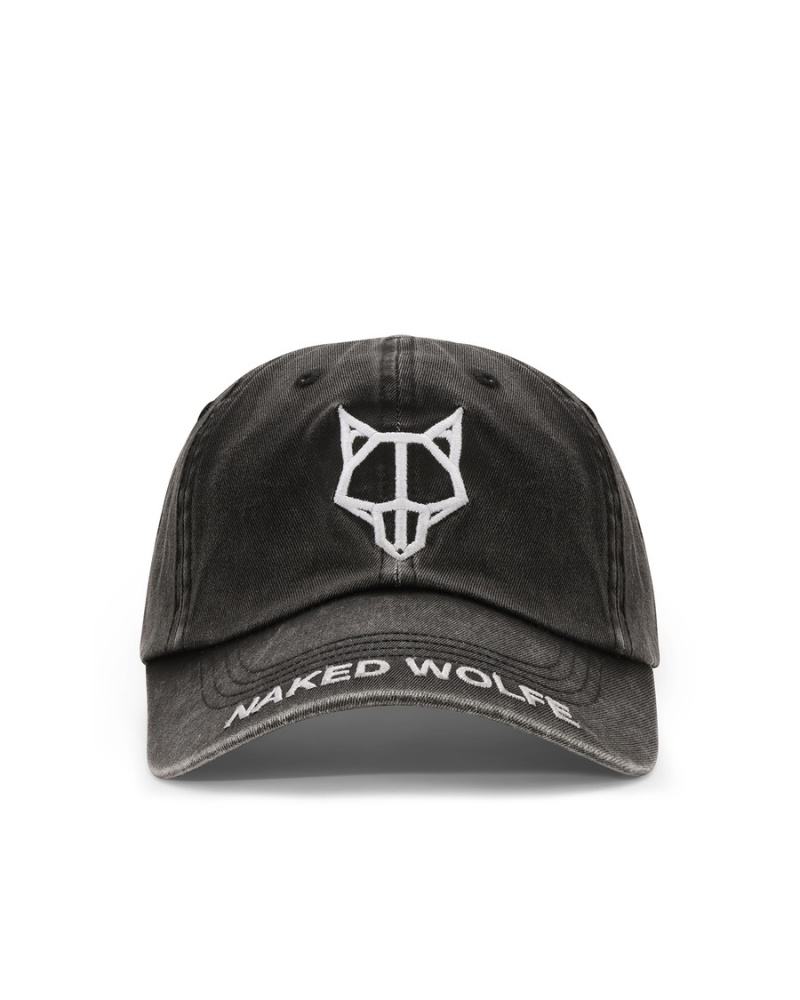 Black Naked Wolfe Washed Baseball Men\'s Caps | YDB7864GZ