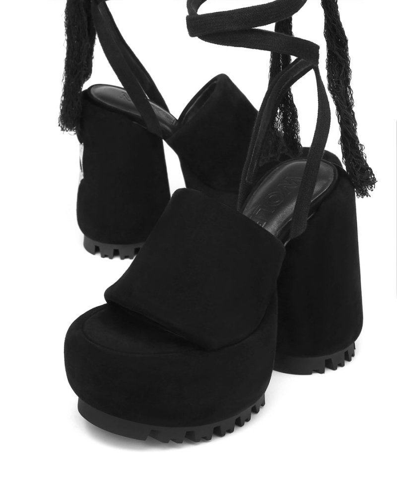 Black Naked Wolfe Wonder Suede Women's Heels Sandals | VIJ8125NW