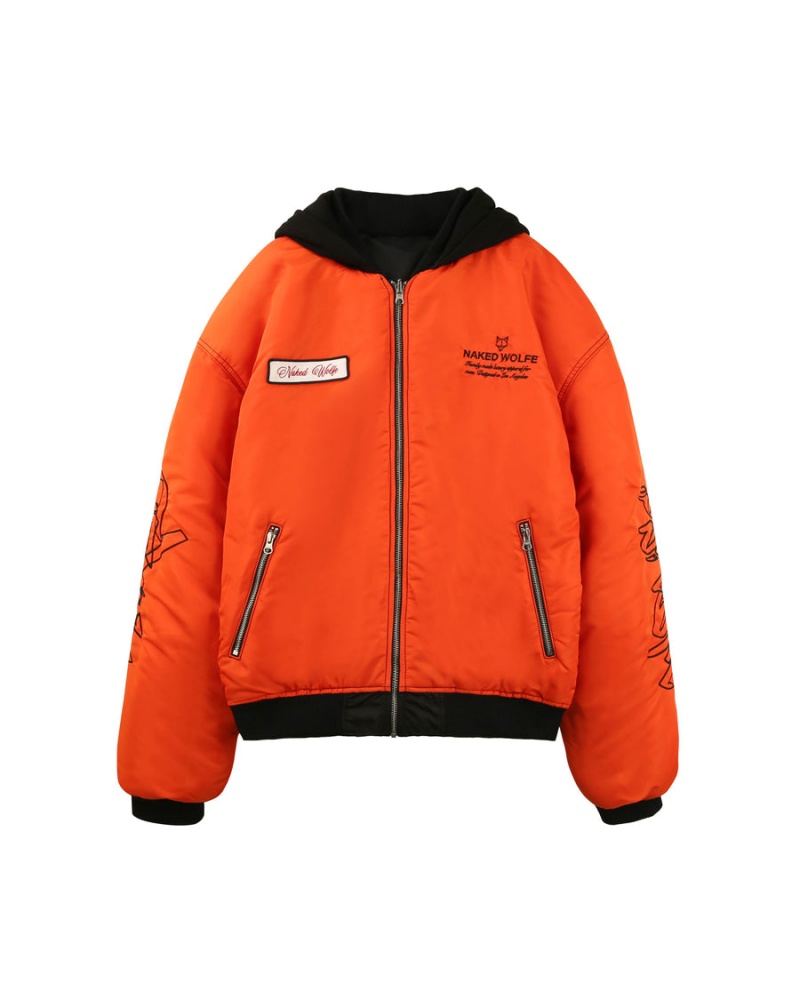 Black Orange Naked Wolfe Double Sided Bomber Men's Jackets | FFR8677ZN