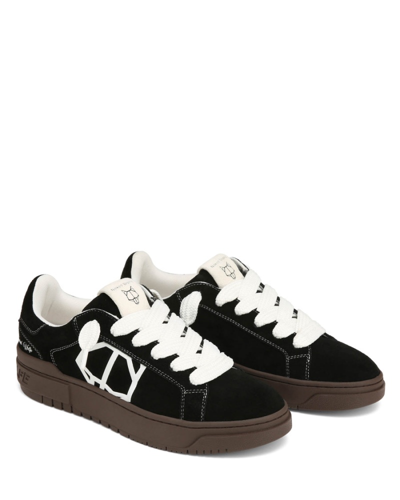 Black White Naked Wolfe Chrome Suede Men's Sneakers | ZEF735MQ