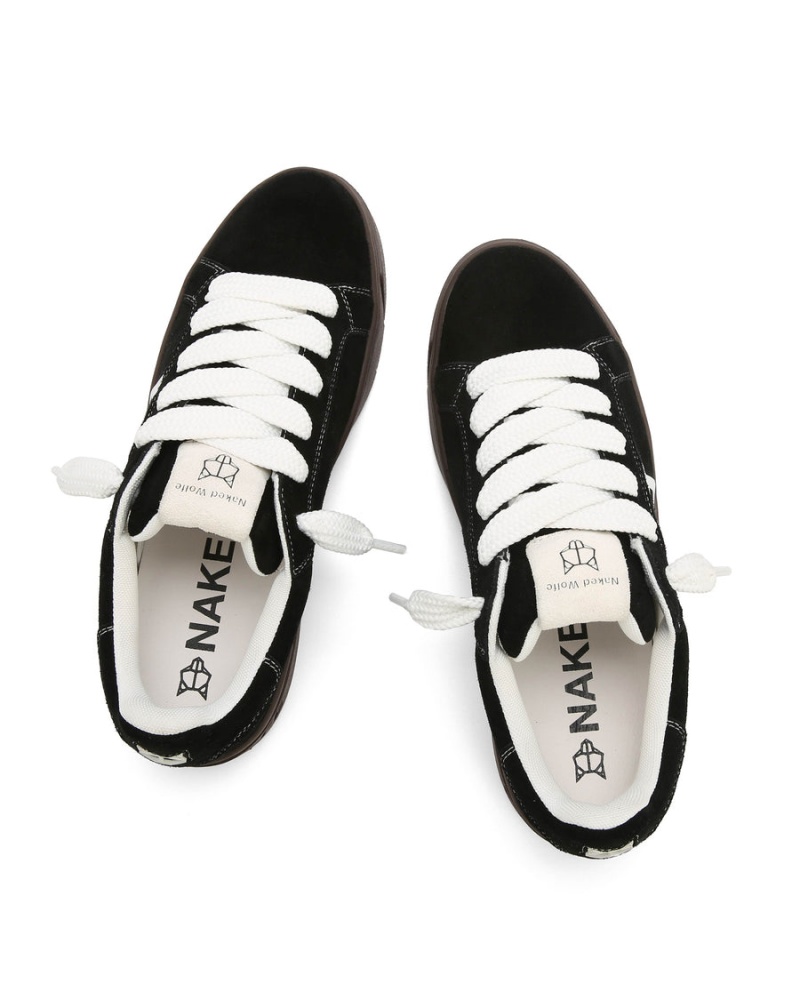 Black White Naked Wolfe Chrome Suede Men's Sneakers | ZEF735MQ