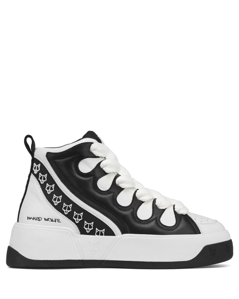 Black White Naked Wolfe King Leather Men's Sneakers | WHE1576QX