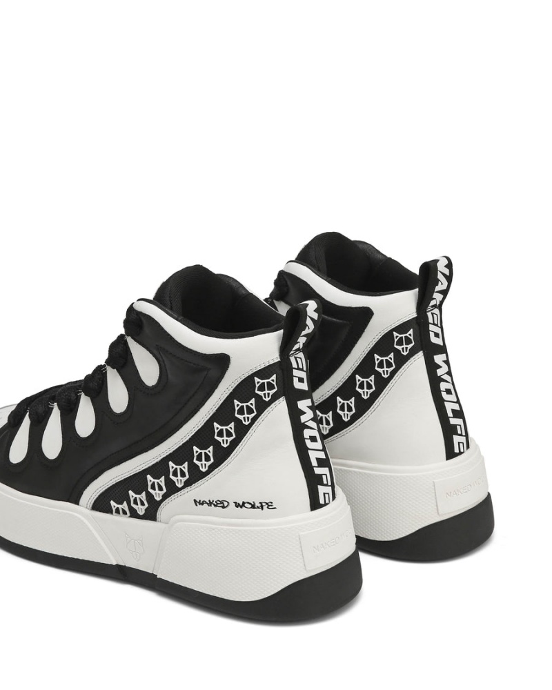 Black White Naked Wolfe King Leather Men's Sneakers | WHE1576QX