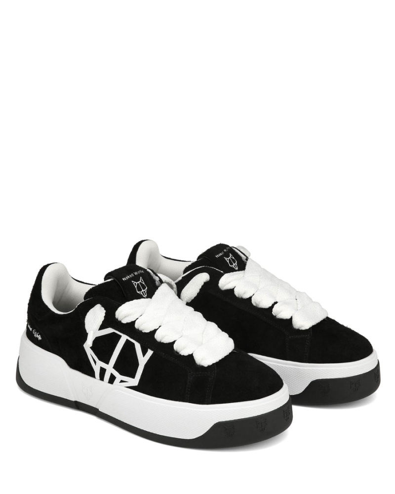 Black White Naked Wolfe Kray Hairy Cow Suede Men's Sneakers | URY2041MX