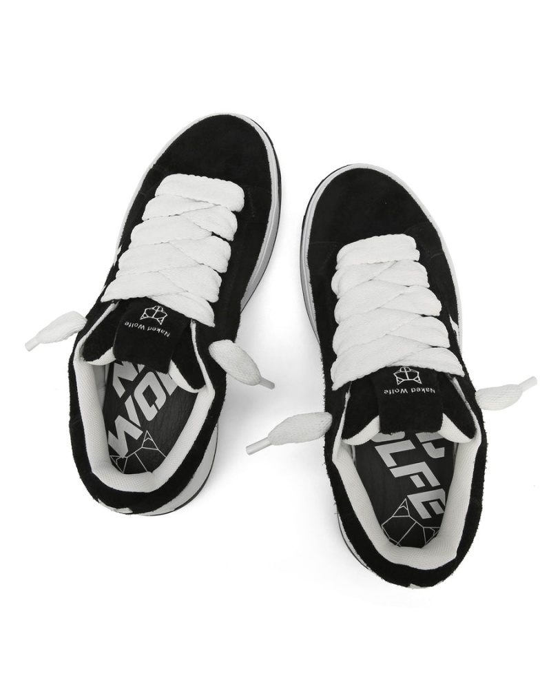 Black White Naked Wolfe Kray Hairy Cow Suede Men's Sneakers | URY2041MX