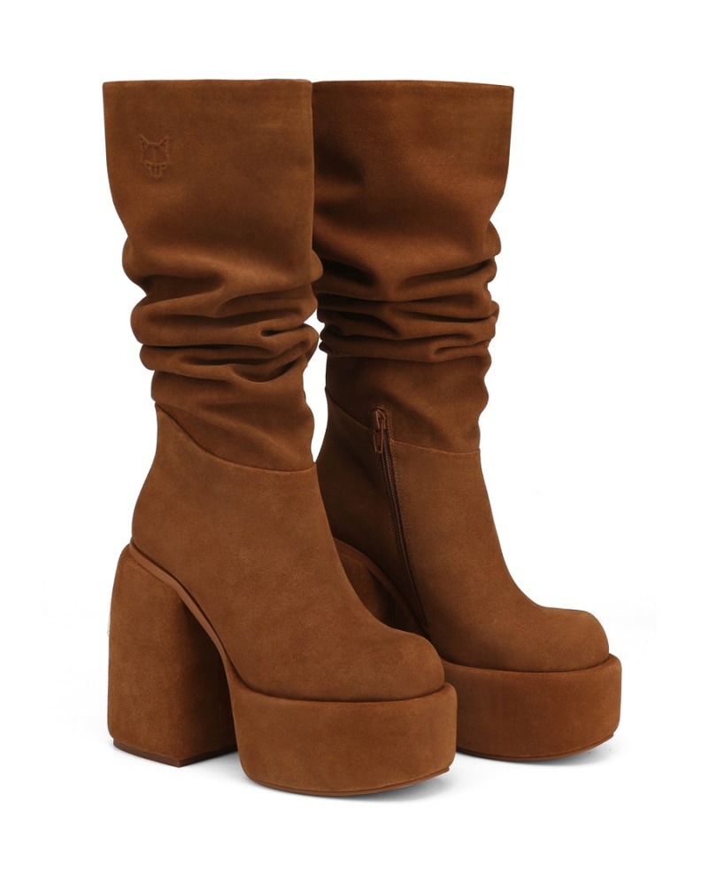 Brown Naked Wolfe Space Kid Suede Women's Boots | NRV37100OQ