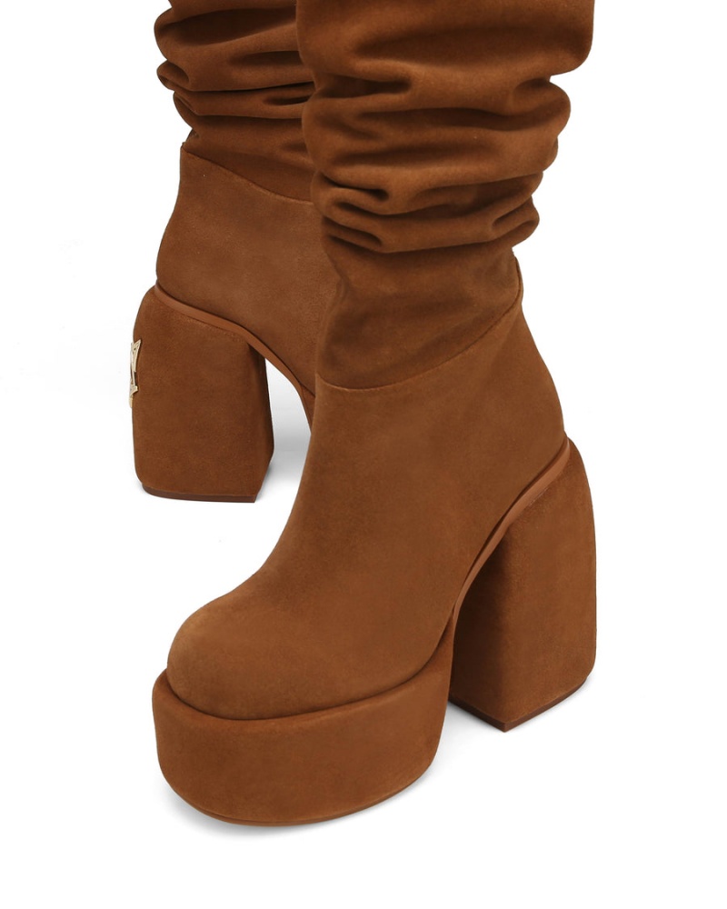 Brown Naked Wolfe Space Kid Suede Women's Boots | NRV37100OQ