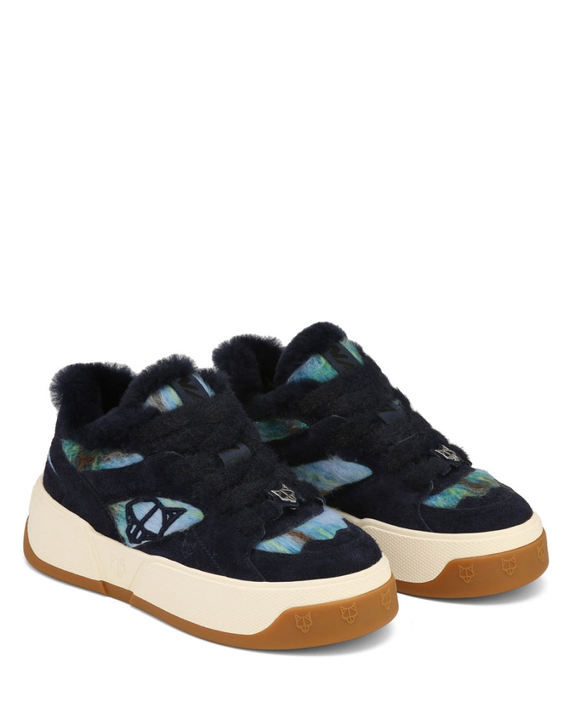 Dark Blue Naked Wolfe Crash Hairy Cow Suede Wool Women's Sneakers | YEM7378GH