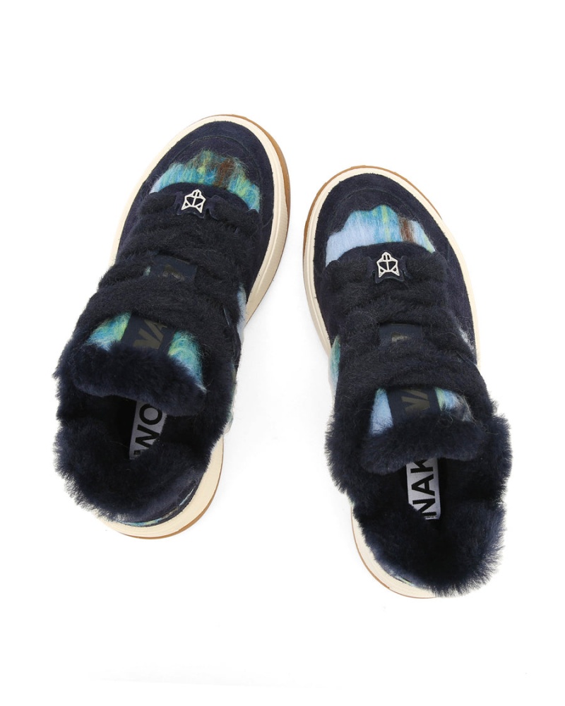 Dark Blue Naked Wolfe Crash Hairy Cow Suede Wool Women's Sneakers | YEM7378GH