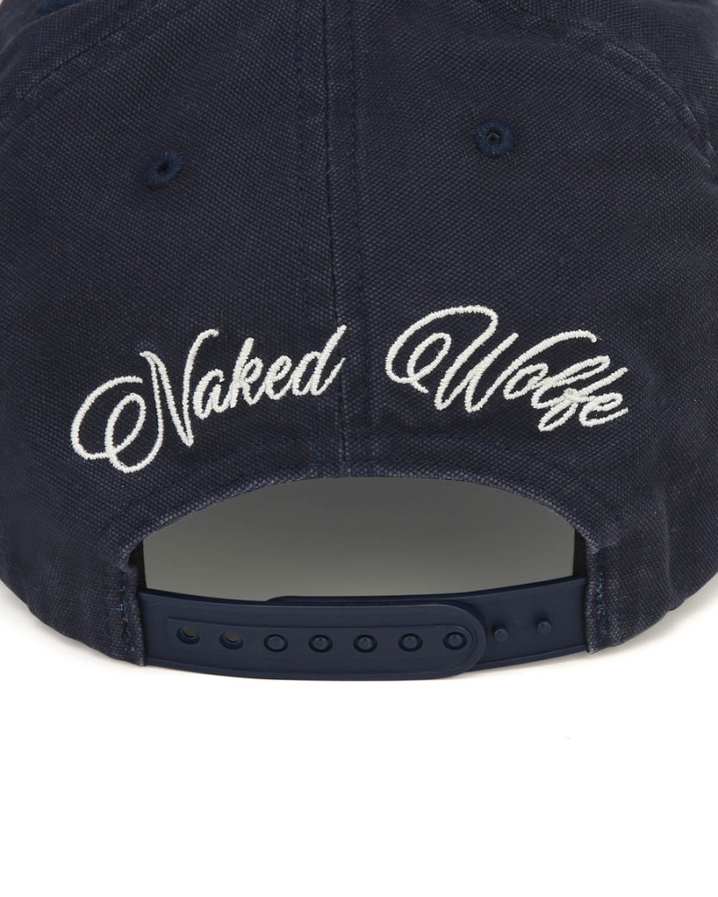 Dark Blue Naked Wolfe Signature Unconstructed Washed Men's Caps | BEF3581OV