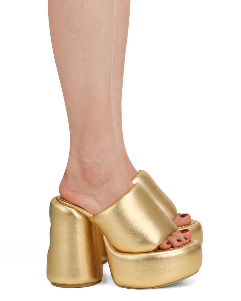 Gold Naked Wolfe Wow Women's Heels Sandals | MUU9295PI