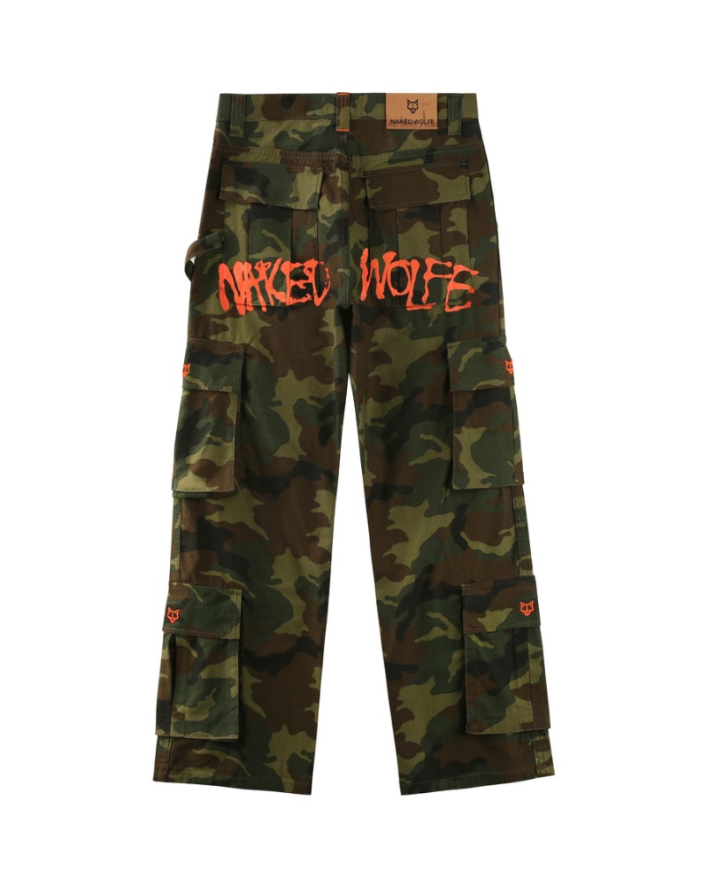 Green Black Naked Wolfe Baggy Pocket Cargo Logo Men's Pants | HVC5050MJ