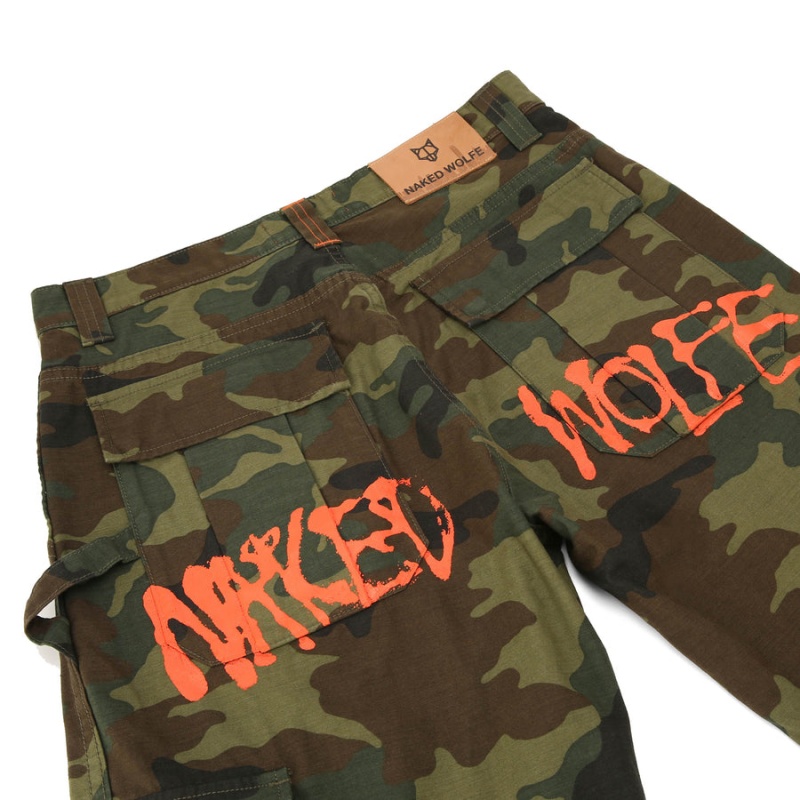 Green Black Naked Wolfe Baggy Pocket Cargo Logo Men's Pants | HVC5050MJ