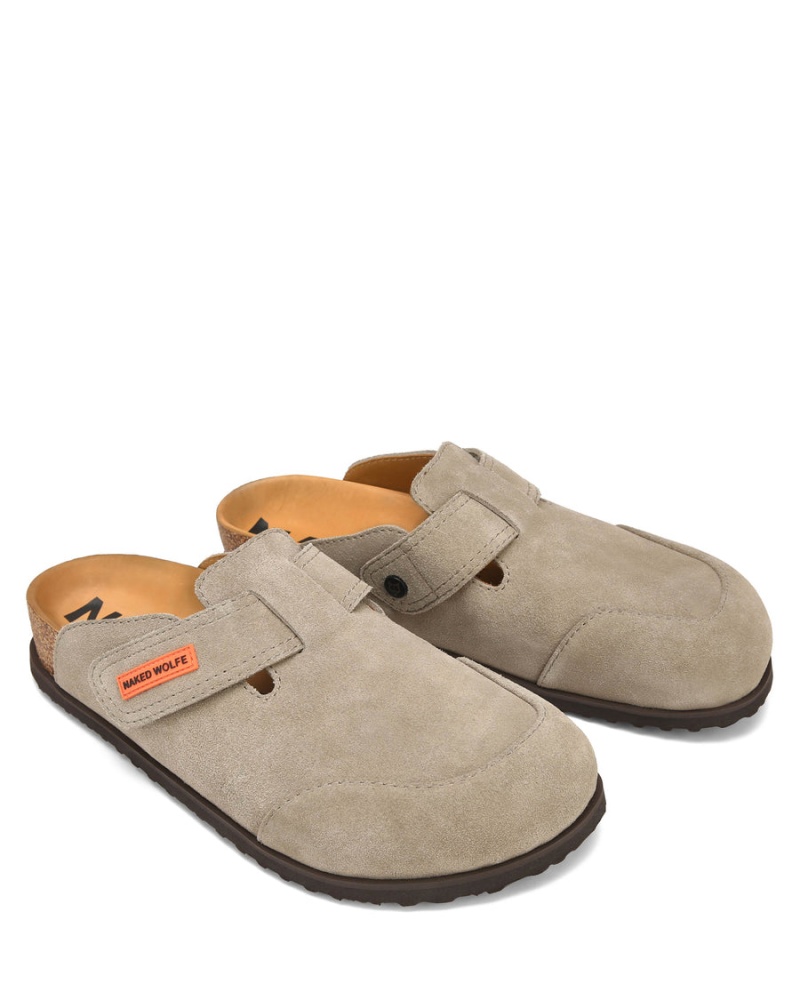 Grey Brown Naked Wolfe Melt Suede Men's Slippers | NEV225NK