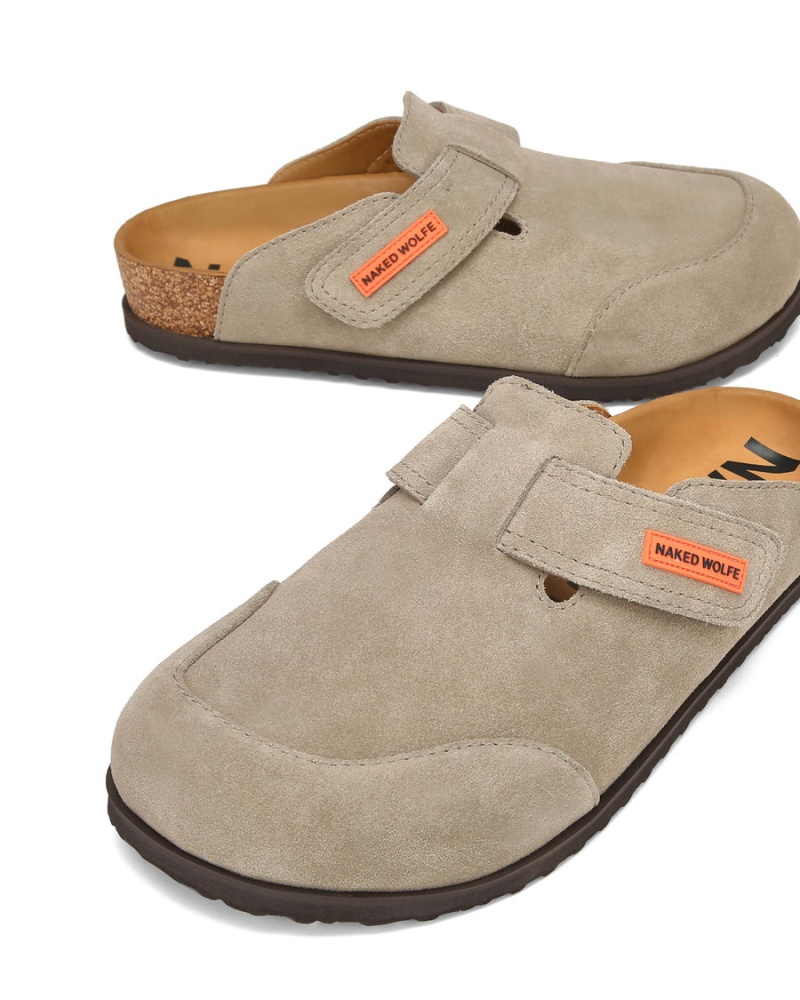 Grey Brown Naked Wolfe Melt Suede Men's Slippers | NEV225NK