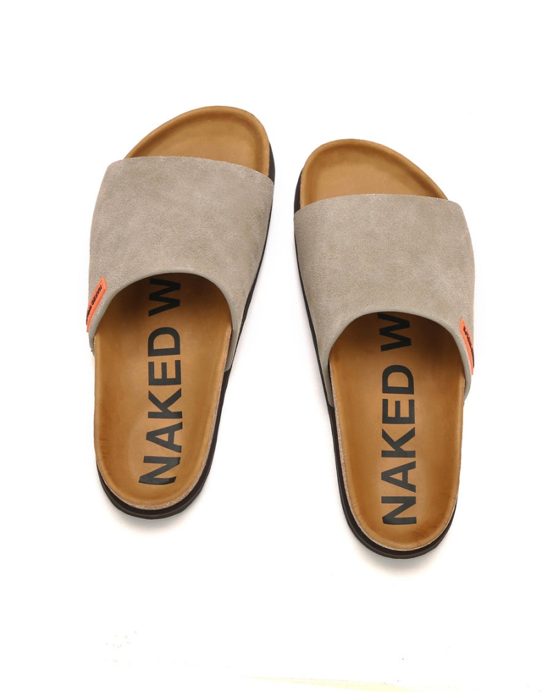 Grey Brown Naked Wolfe Moody Suede Men's Slides | EJU6874WJ