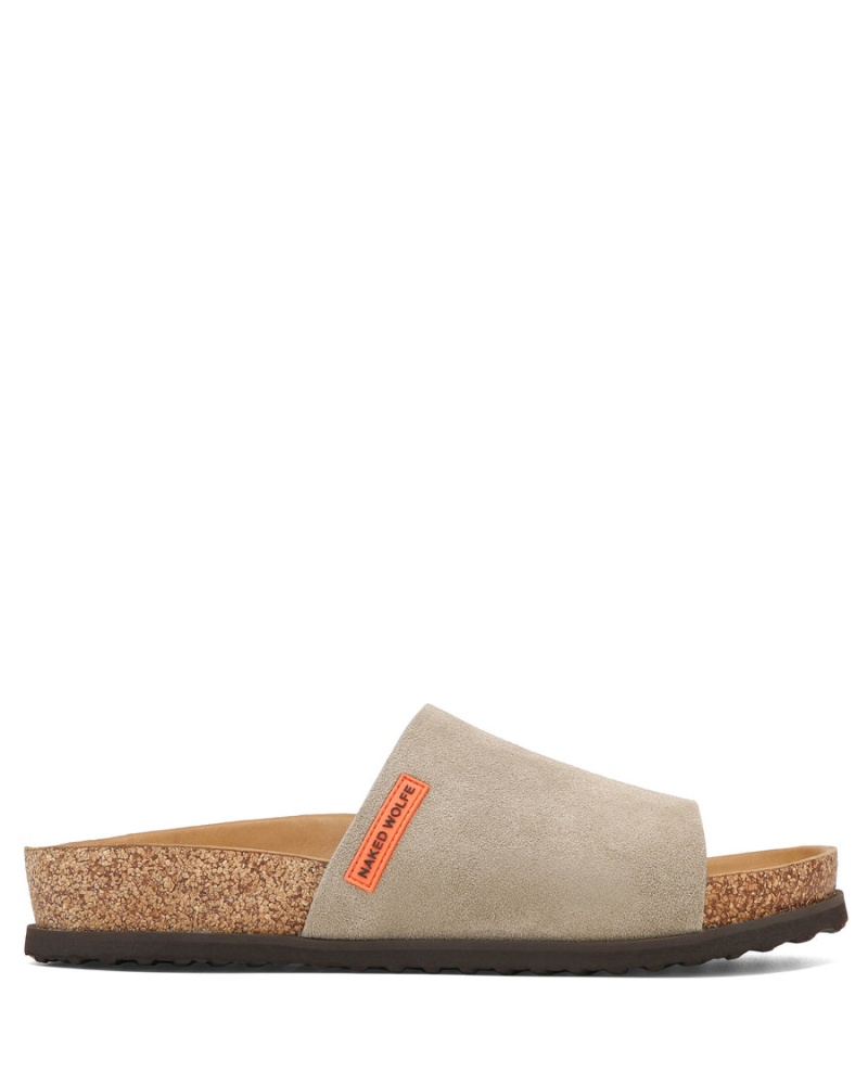 Grey Brown Naked Wolfe Moody Suede Men\'s Slides | EJU6874WJ