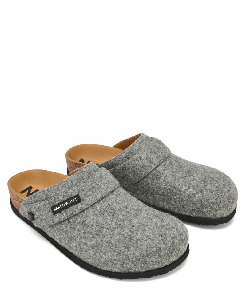 Grey Naked Wolfe Malta Felt Men's Slippers | GOD4944HL