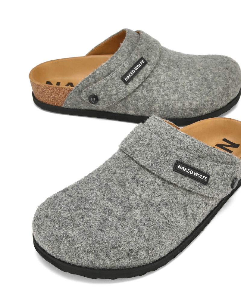 Grey Naked Wolfe Malta Felt Men's Slippers | GOD4944HL