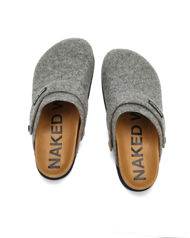 Grey Naked Wolfe Malta Felt Men's Slippers | GOD4944HL