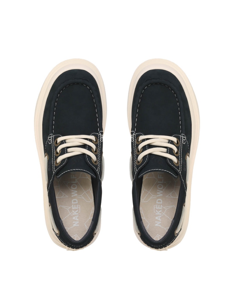 Navy White Naked Wolfe Dock Men's Loafers | OPR2143OH