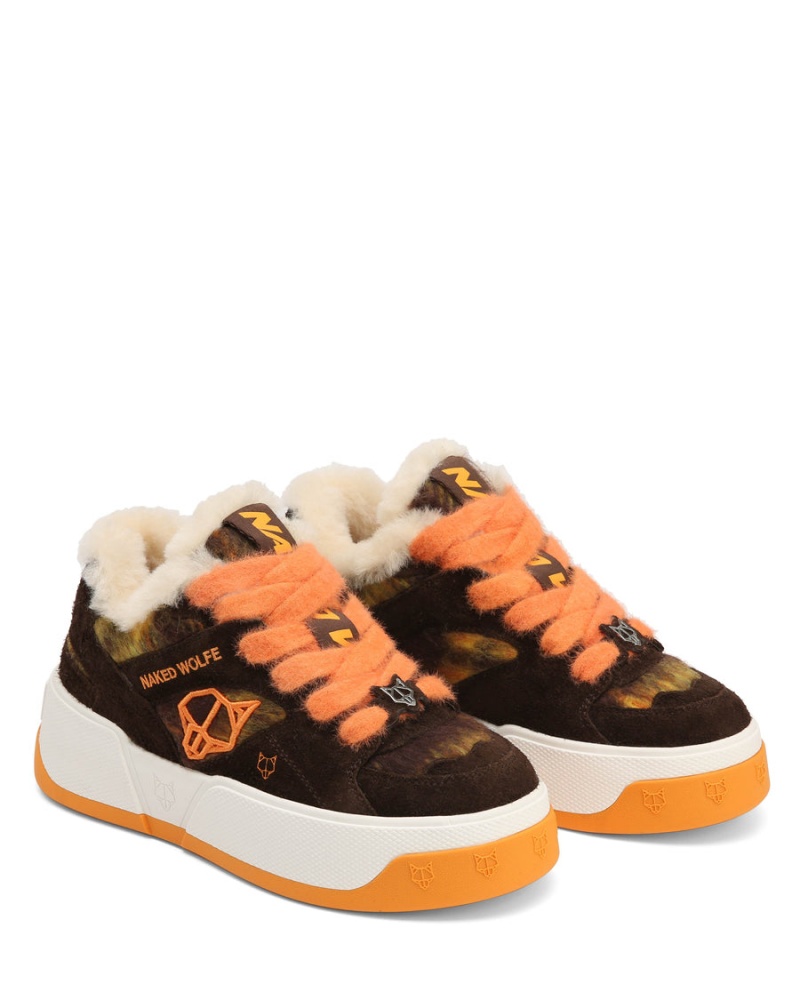 Orange Naked Wolfe Crash Hairy Cow Suede Wool Women's Sneakers | FCT2316GP