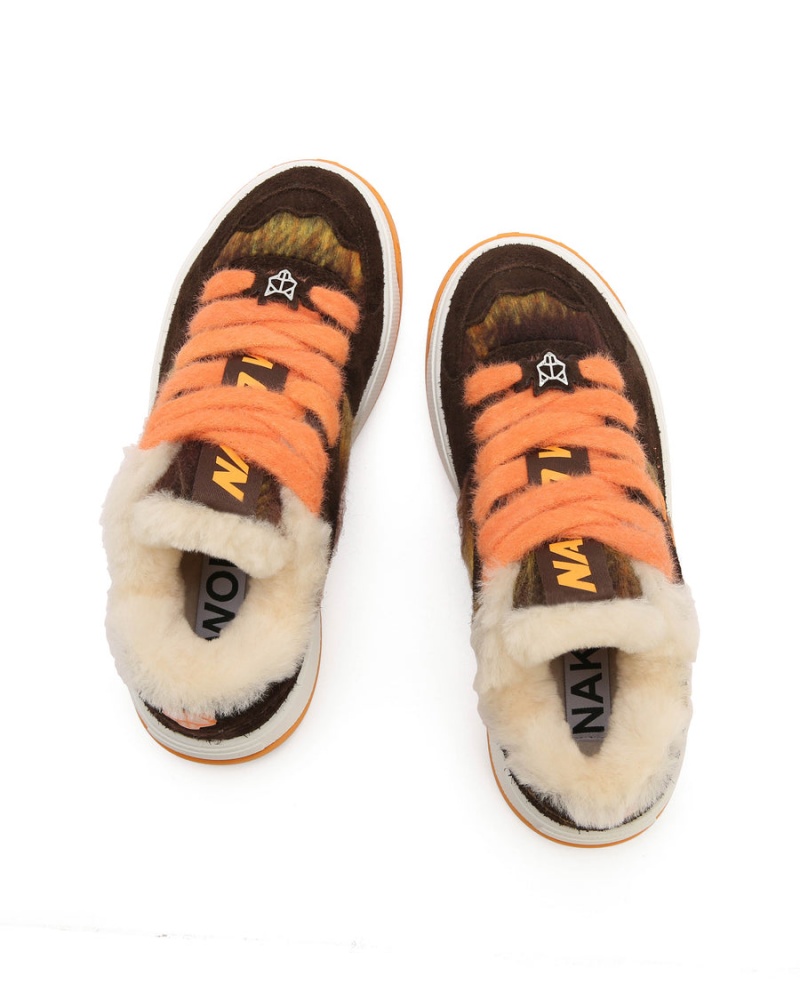 Orange Naked Wolfe Crash Hairy Cow Suede Wool Women's Sneakers | FCT2316GP